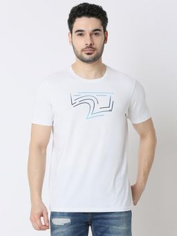 Spykar - Men Slim Fit Printed White Casual T-Shirt