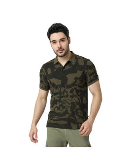 Spykar - Men Green Slim Fit Half Sleeve Printed Casual Polo T-Shirt