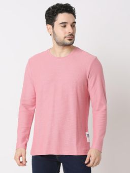 Spykar - Men Slim Fit Solid Pink Casual T-Shirt