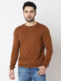 Spykar - Men Slim Fit Solid Brown Casual T-Shirt