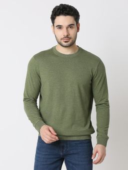 Spykar - Men Slim Fit Solid Olive Casual T-Shirt