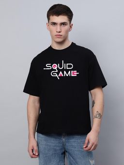 Free Authority - Official Squid Game Men Half Sleeves Black Graphic Oversized Fit T-Shirt