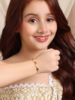 Ruby Raang Studio - Girls Gold Plated Brass with Pearls Kundan Red Stone Bracelet