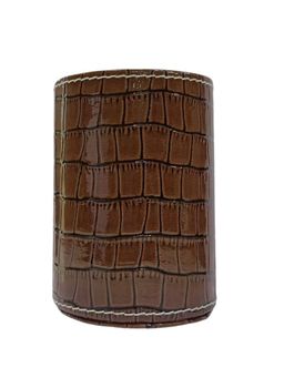 Premsons - Stylish Crocodile Print Round Leather Pen- Pencil Desk Organizer - Brown