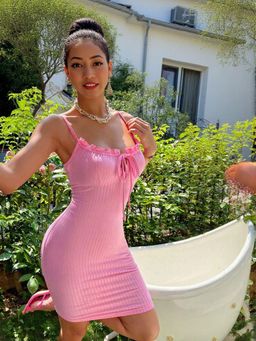 Outzidr - Pink Strappy Fitted Bodycon Street Style Dress