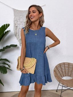 Outzidr - Blue Relaxed Mini Dress