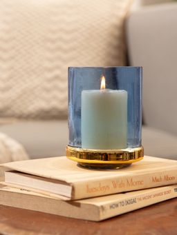 Twig & Twine - Allure Gold Band Blue Glass Votive