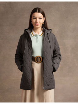 U.S. POLO ASSN. - Brown Hooded Longline Quilted Puffer Jacket