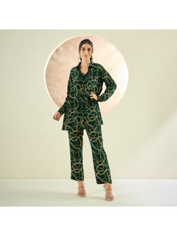 First Resort by Ramola Bachchan - Forest Green Chain Print Co-Ord (Set of 2)