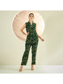 First Resort by Ramola Bachchan - Forest Green Chain Print Sleeveless Co-Ord (Set of 2)