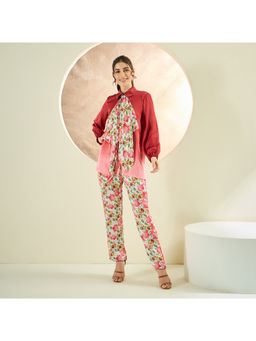 First Resort by Ramola Bachchan - Red Ombre Satin Co-Ord (Set of 3)