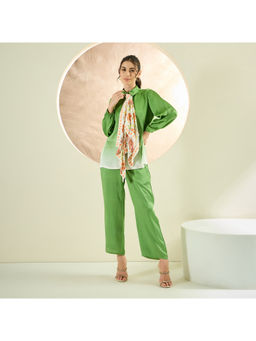 First Resort by Ramola Bachchan - Avocado Green Ombre Satin Co-Ord (Set of 3)