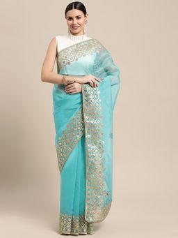 Vastranand - Organza Heavy Border Party Wear Saree with Unstitched Blouse