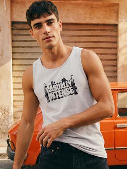 Bewakoof - Men's Oyester Grey Casually Intense Graphic Tank