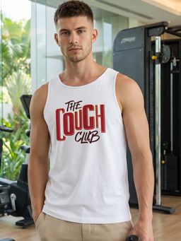 Bewakoof - Men's White Couch Club Typography Tank