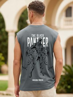 Bewakoof - Men's Grey Wakanda Forever Graphic Boxy Fit Tank