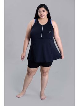 Keepfit - Women Navy Blue Plus Size Swimwear Front Zipper Top and Boyshorts