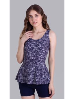 Keepfit - Women Navy Blue Printed Swimming Top with Boyshorts