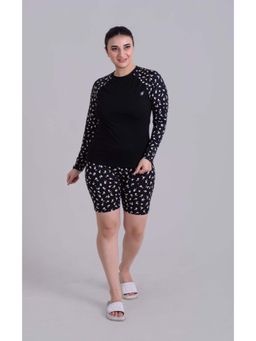 Keepfit - Women Black Printed Swimming Top with Full Coverage Shorts