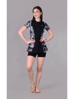 Keepfit - Black Round Neck Swimwear Frock Style Top with Boyshorts