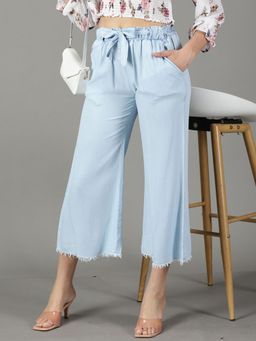 SHOWOFFFF - Women's High-rise Blue Faded Straight Fit Parallel Trousers (Set of 2)