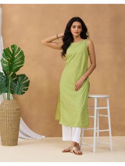 Fabindia - Women Green Cotton Stitchline Long Kurta