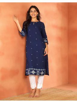 Fabindia - Women Indigo Cotton Jamdani Long Kurta