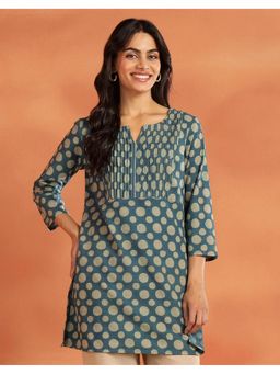 Fabindia - Women Teal Cotton Dabu Short Kurta