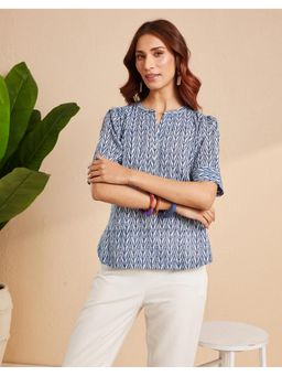 Fabindia - Blue Cotton Hand Block Printed Top