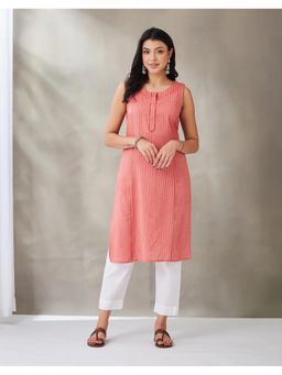 Fabindia - Women Pink Cotton Knee Length Kurta
