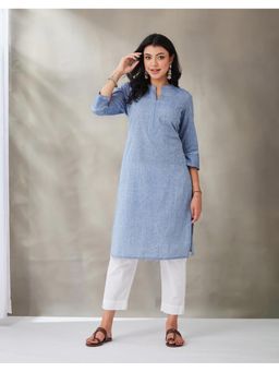 Fabindia - Women Blue Cotton Knee Length Kurta