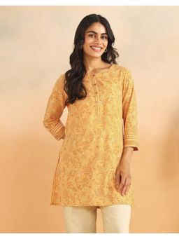 Fabindia - Women Mustard Cotton Hand Block Print Short Kurta