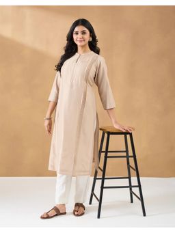 Fabindia - Women Grey Cotton Silk Pintuck Long Kurta