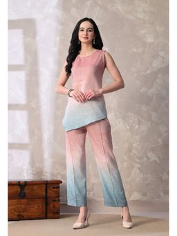 KIZA - Women Tie and Dye Linen Cotton Sleeveless Regular Fit Peach Co-Ord Set