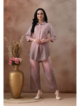 KIZA - Women Tie and Dye Linen Cotton Regular Fit Pink Co-Ord Set