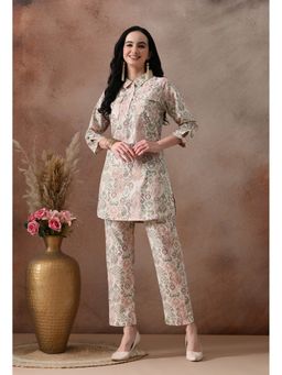 KIZA - Women Brown Cotton Kurta With Trousers