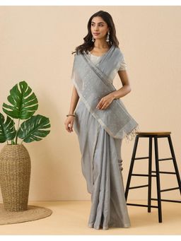 Fabindia - Grey Cotton Silk Hand Woven Saree