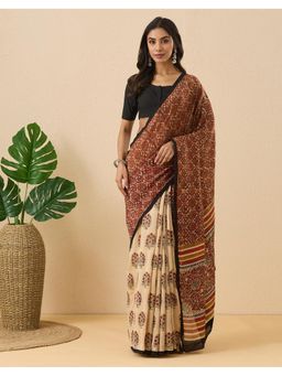 Fabindia - Red Cotton Silk Bagru Printed Saree