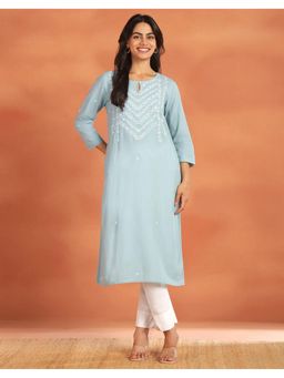 Fabindia - Women Blue Cotton Chikankari Kurta