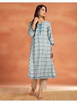 Fabindia - Women Blue Cotton Silk Long Kurta
