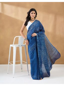 Fabindia - Indigo Cotton Silk Dabu Printed Saree