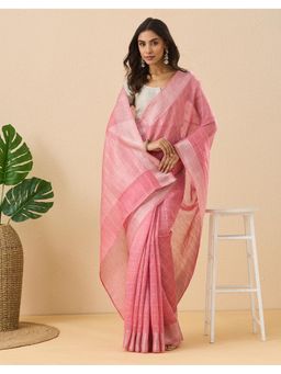 Fabindia - Pink Linen Blend Saree