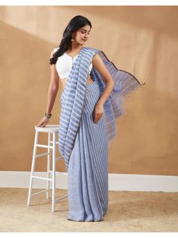 Fabindia - Blue Linen Hand Woven Saree