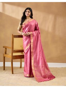 Fabindia - Pink Silk Blend Hand Woven Saree