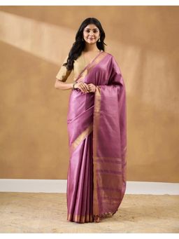 Fabindia - Purple Silk Blend Hand Woven Saree