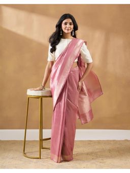 Fabindia - Pink Metallised Fiber and Silk Blend Saree