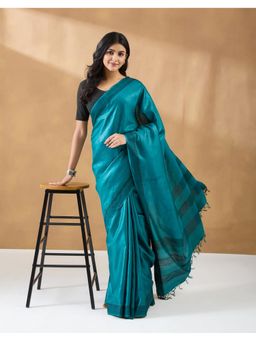 Fabindia - Teal Silk Blend Saree