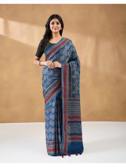 Fabindia - Indigo Viscose Blend Ajrakh Printed Saree