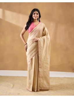 Fabindia - Beige Cotton Silk Hand Embroidery Saree