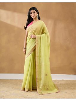 Fabindia - Green Cotton Silk Embroidered Saree